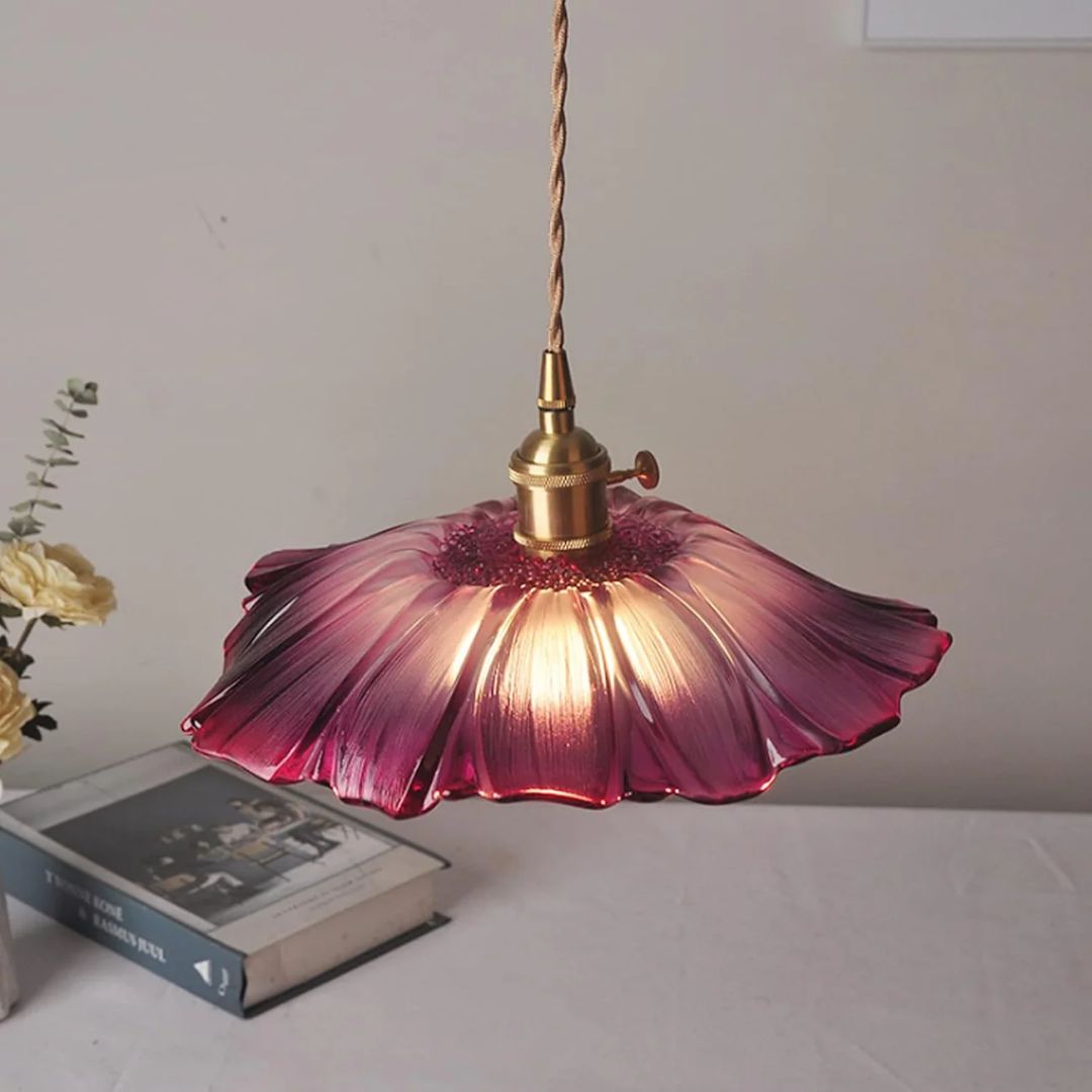 Flower Glass Pendant Light Adjustable For Home