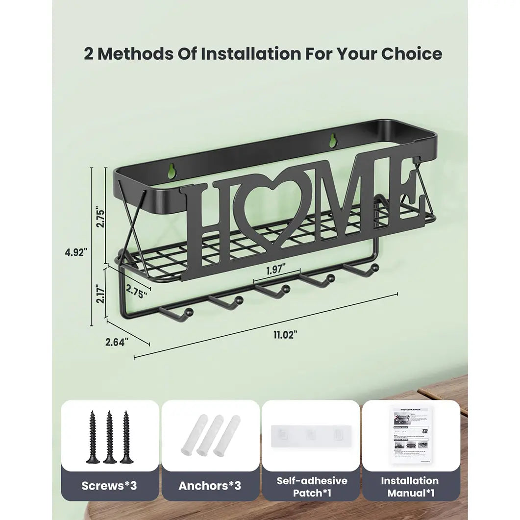 Key Holder for Wall - Key Rack with 5 Key Hooks, 11.02" L×2.75" W×4.92" H, Key and Mail Organizer Wall Mount with Mesh Basket, Key Hanger for Wall Decor Decoration