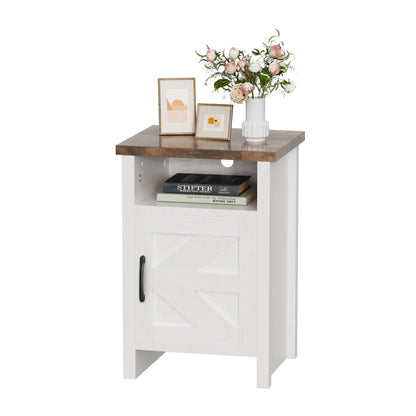 Furmax Farmhouse Nightstand Sets of 2, Mdf+Pine Wooden Bedside Cabinets with Open Shelf Storage, Stable Strong Modern Furniture for Bedroom Home Decor Use