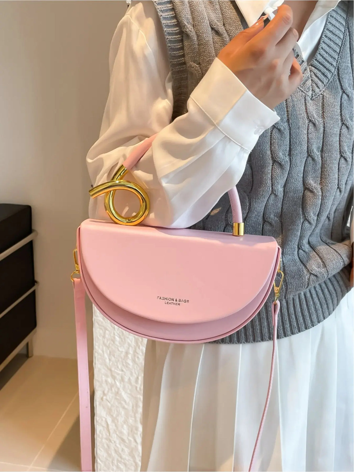 Exquisite Box Bag, Elegant Minimalist Handbag, Rope-Shaped Handle, Half-Moon Shape, Simple Commuting, Party, Chic Crossbody Purse, Fashion Crossbody Handbag, Shoulder and Crossbody Bag, Crossbody Shoulder Purses