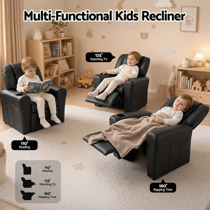 Keezi Kids Recliner Chair PU Leather Sofa Lounge Couch Children Armchair Black