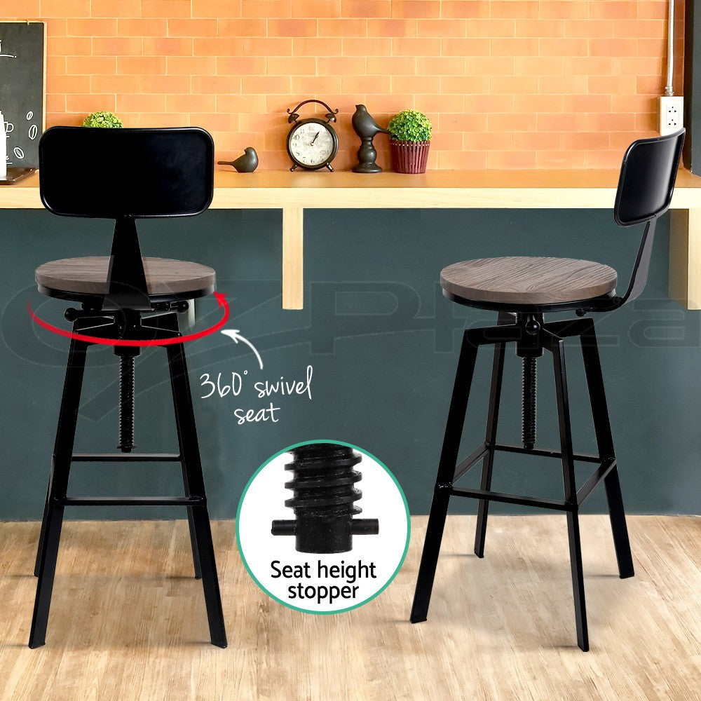 Artiss 2X Bar Stools Kitchen Dining Chairs Adjustable Wood Stool W/Backrest