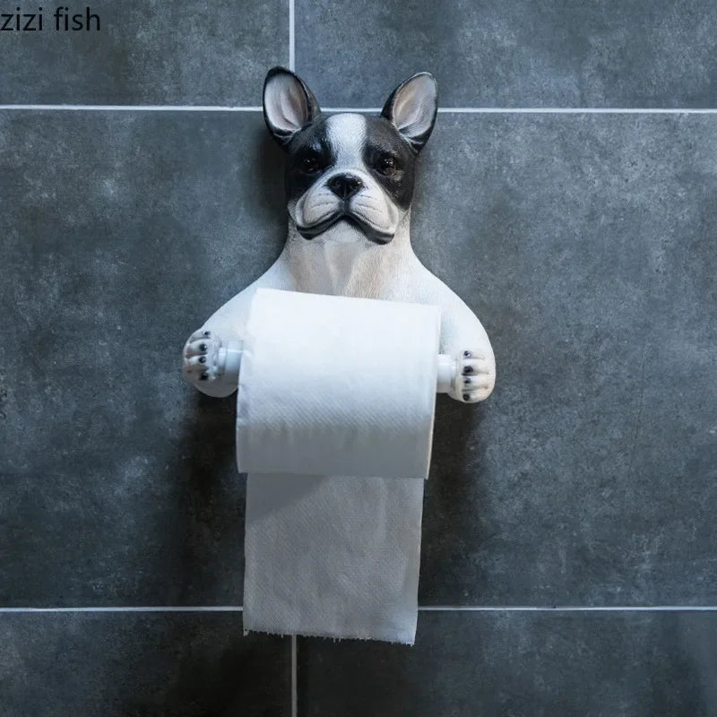 Cute Cat and Dog Tissue Holder Toilet-Free Punch Bathroom Wall-Mounted Creative Toilet Roll Holder