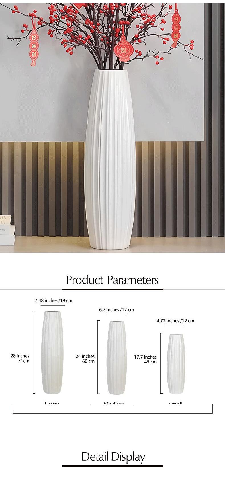 White Ceramic Floor Vase Handcrafted Modern Minimalist – view 4