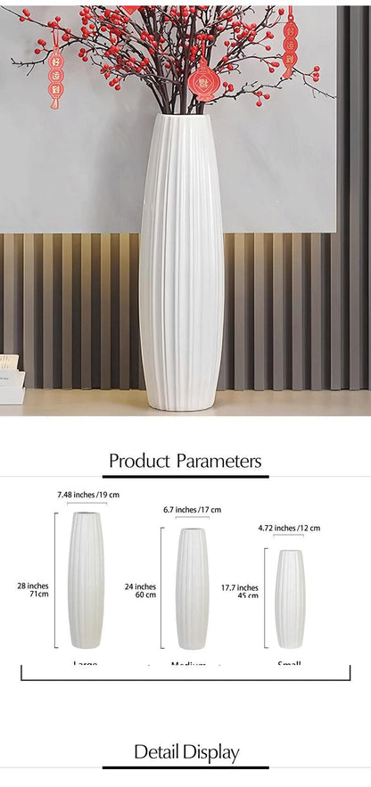 White Ceramic Floor Vase Handcrafted Modern Minimalist – view 4