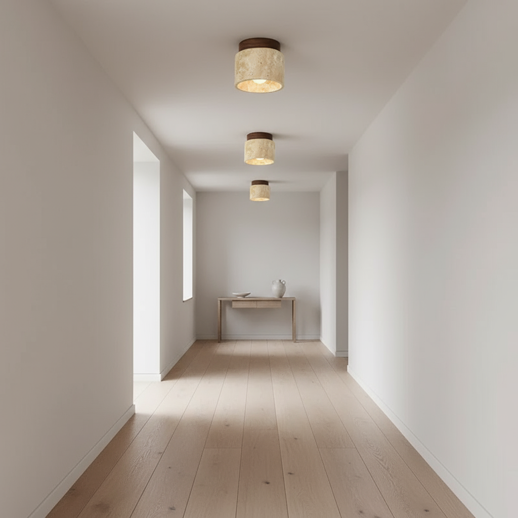 Japandi Ceiling Light – Travertine Stone – E27 Socket