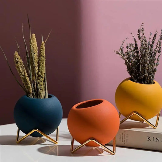 Ceramic Plant Pot Metal Stand Modern Design