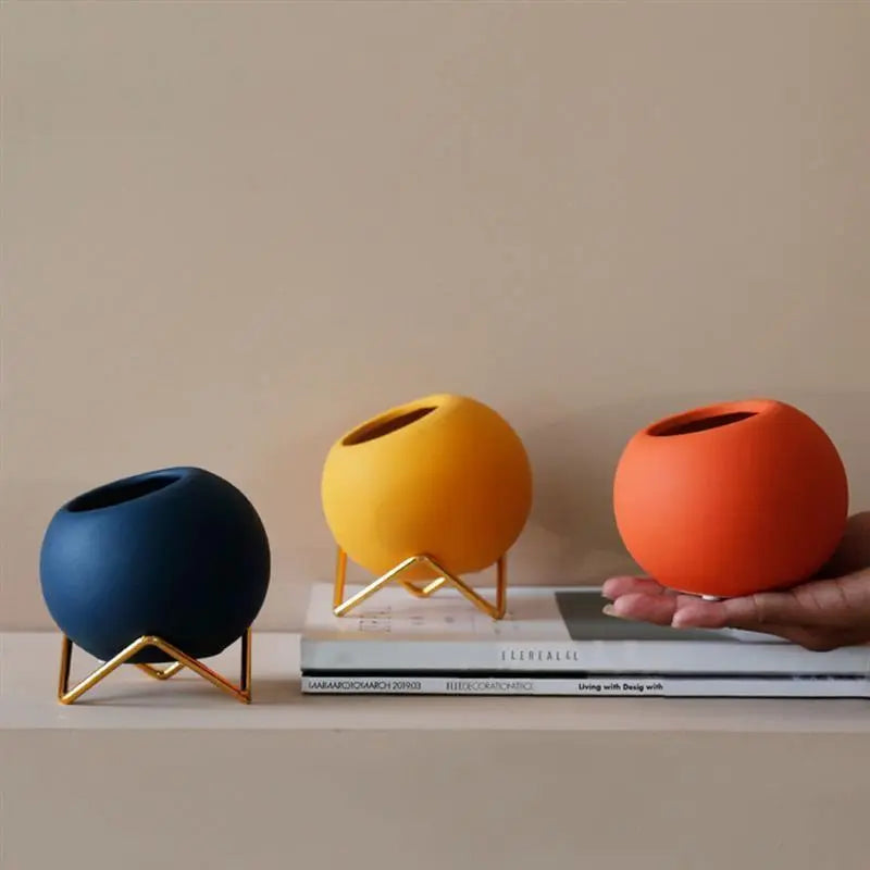 Ceramic Plant Pot Metal Stand Modern Design