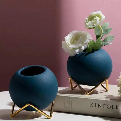 Ceramic Plant Pot Metal Stand Modern Design