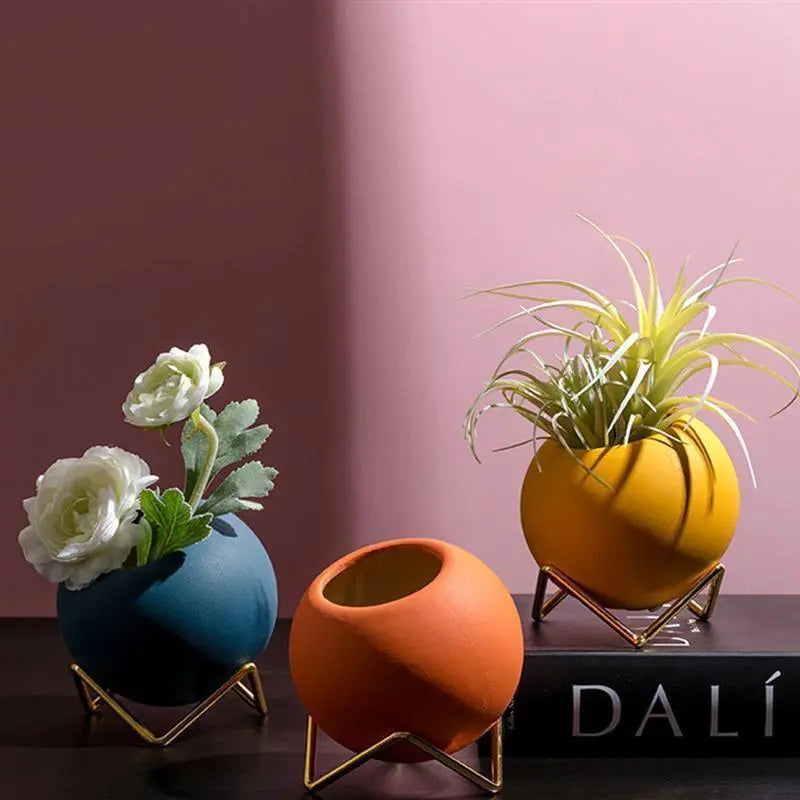 Ceramic Plant Pot Metal Stand Modern Design