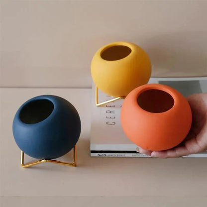 Ceramic Plant Pot Metal Stand Modern Design