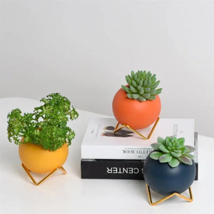 Ceramic Plant Pot Metal Stand Modern Design
