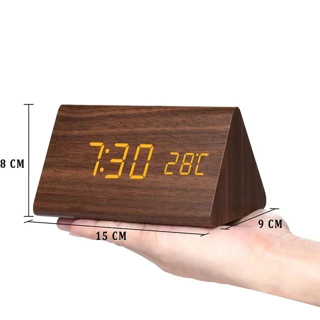 LED Alarm Clock – Voice Control – Temperature Display – Wooden Design