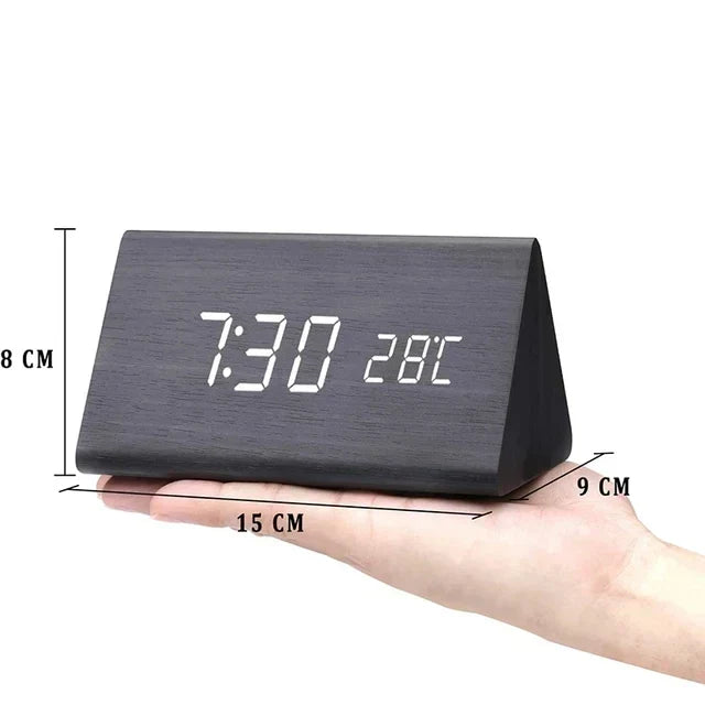 LED Alarm Clock – Voice Control – Temperature Display – Wooden Design