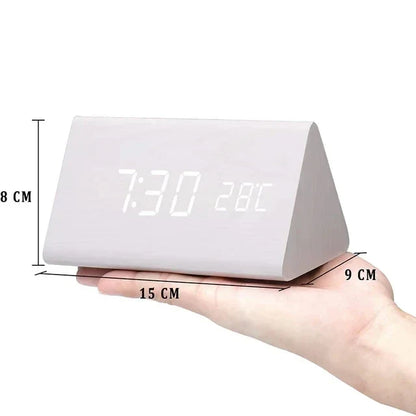 LED Alarm Clock – Voice Control – Temperature Display – Wooden Design
