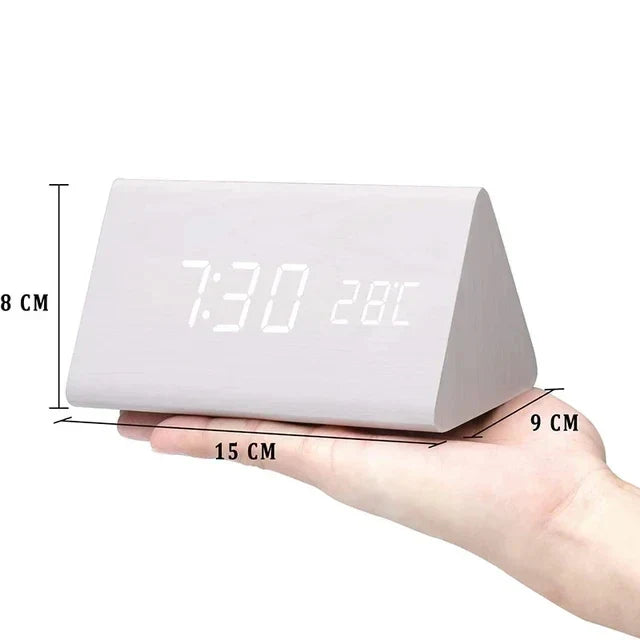 LED Alarm Clock – Voice Control – Temperature Display – Wooden Design