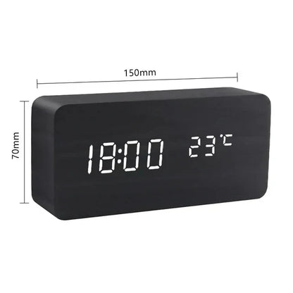LED Alarm Clock – Voice Control – Temperature Display – Wooden Design
