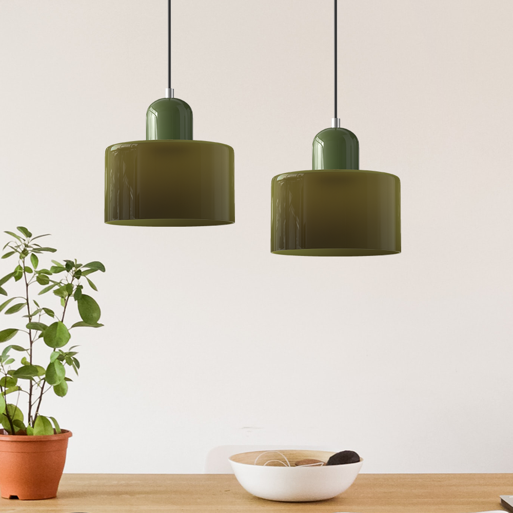 Glass Pendant Light – E27 – Coloured Glass – Adjustable Cable