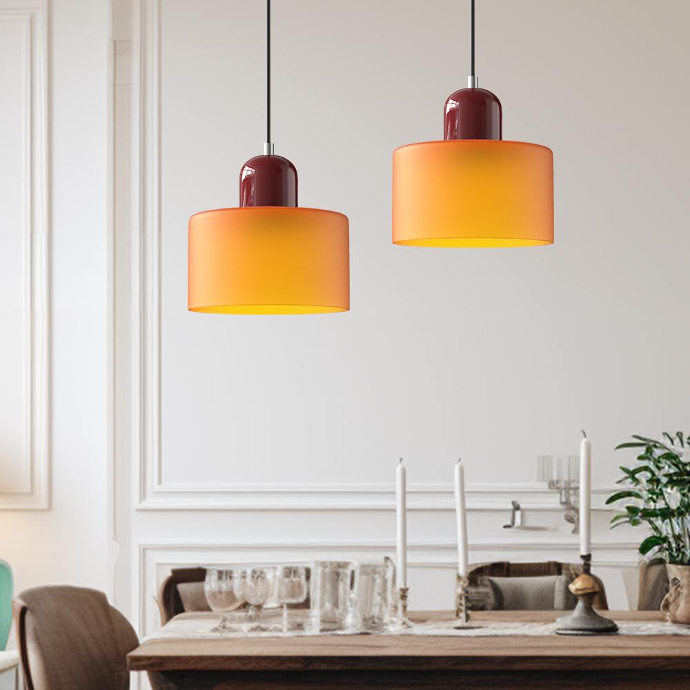 Glass Pendant Light – E27 – Coloured Glass – Adjustable Cable