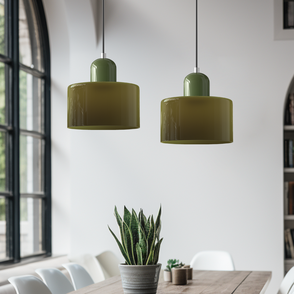 Glass Pendant Light – E27 – Coloured Glass – Adjustable Cable