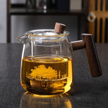 Glass Teapot – Borosilicate Glass – Wooden Handle