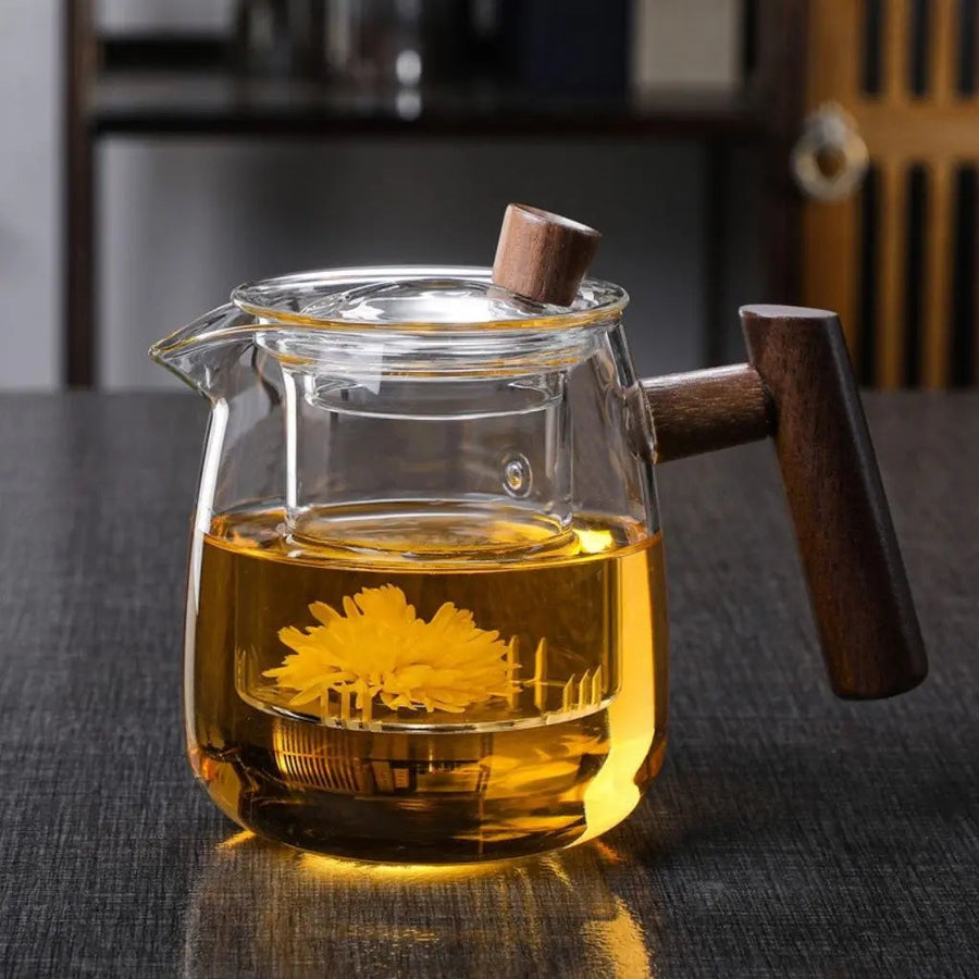 Glass Teapot – Borosilicate Glass – Wooden Handle