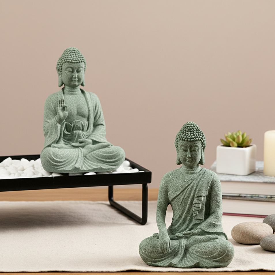 Buddha Statue Green Sandstone For Home
