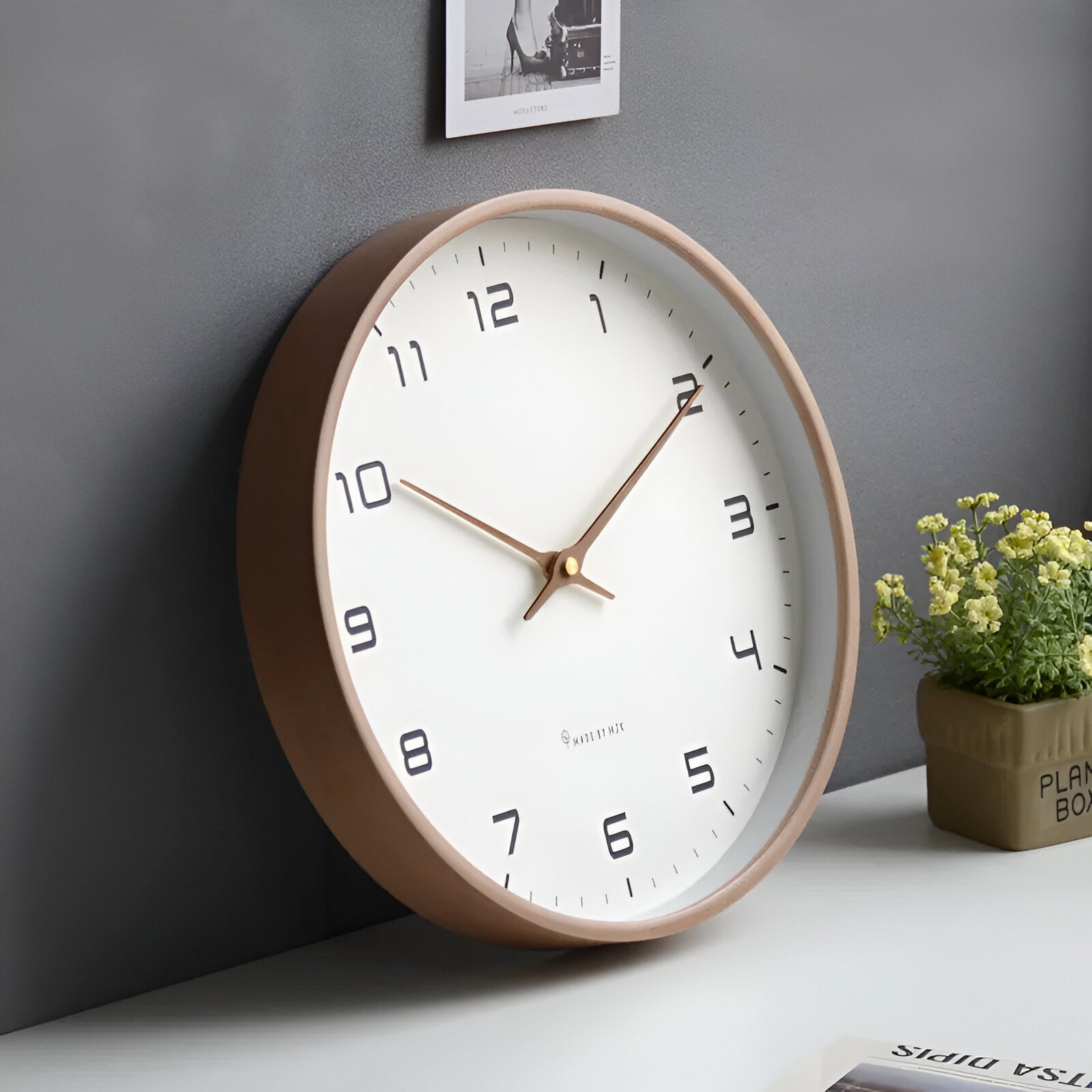 Nordic Wall Clock – Silent Quartz – Wood Frame – Minimalist Home