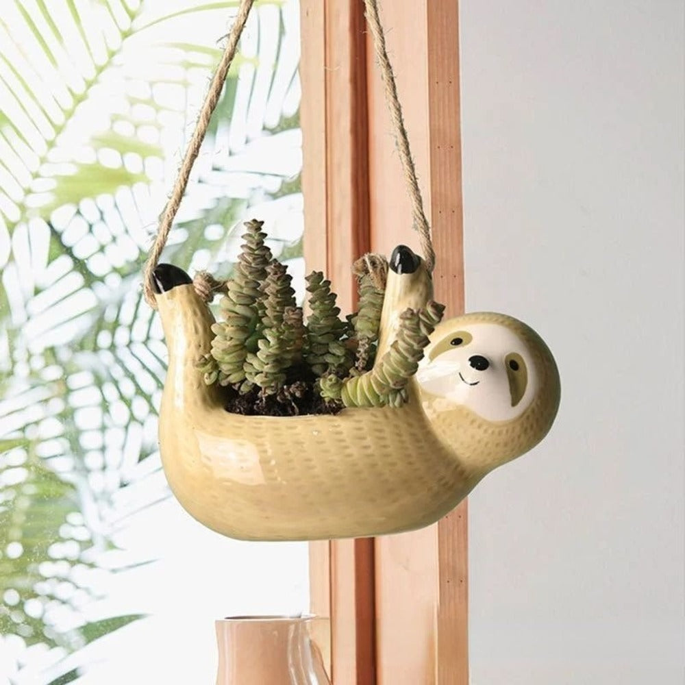 Ceramic Plant Pot Sloth Design Handmade