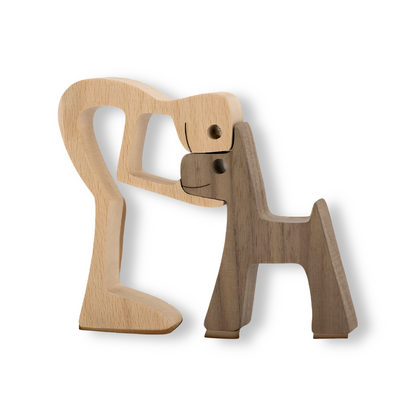 Wooden Dog Sculpture Human & Dog Design Natural 