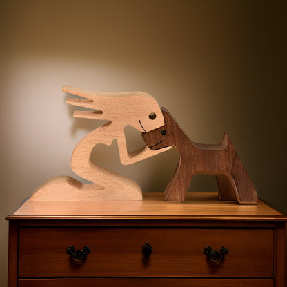 Wooden Dog Sculpture Human & Dog Design Natural 