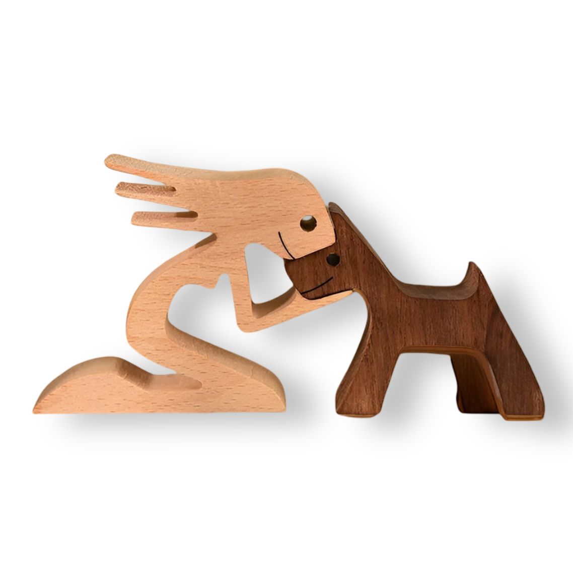 Wooden Dog Sculpture Human & Dog Design Natural 