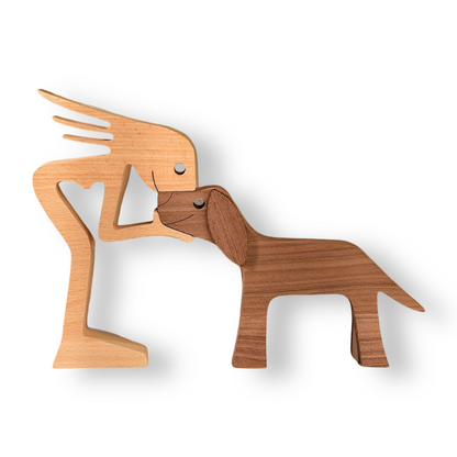 Wooden Dog Sculpture Human & Dog Design Natural 