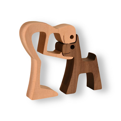 Wooden Dog Sculpture Human & Dog Design Natural 