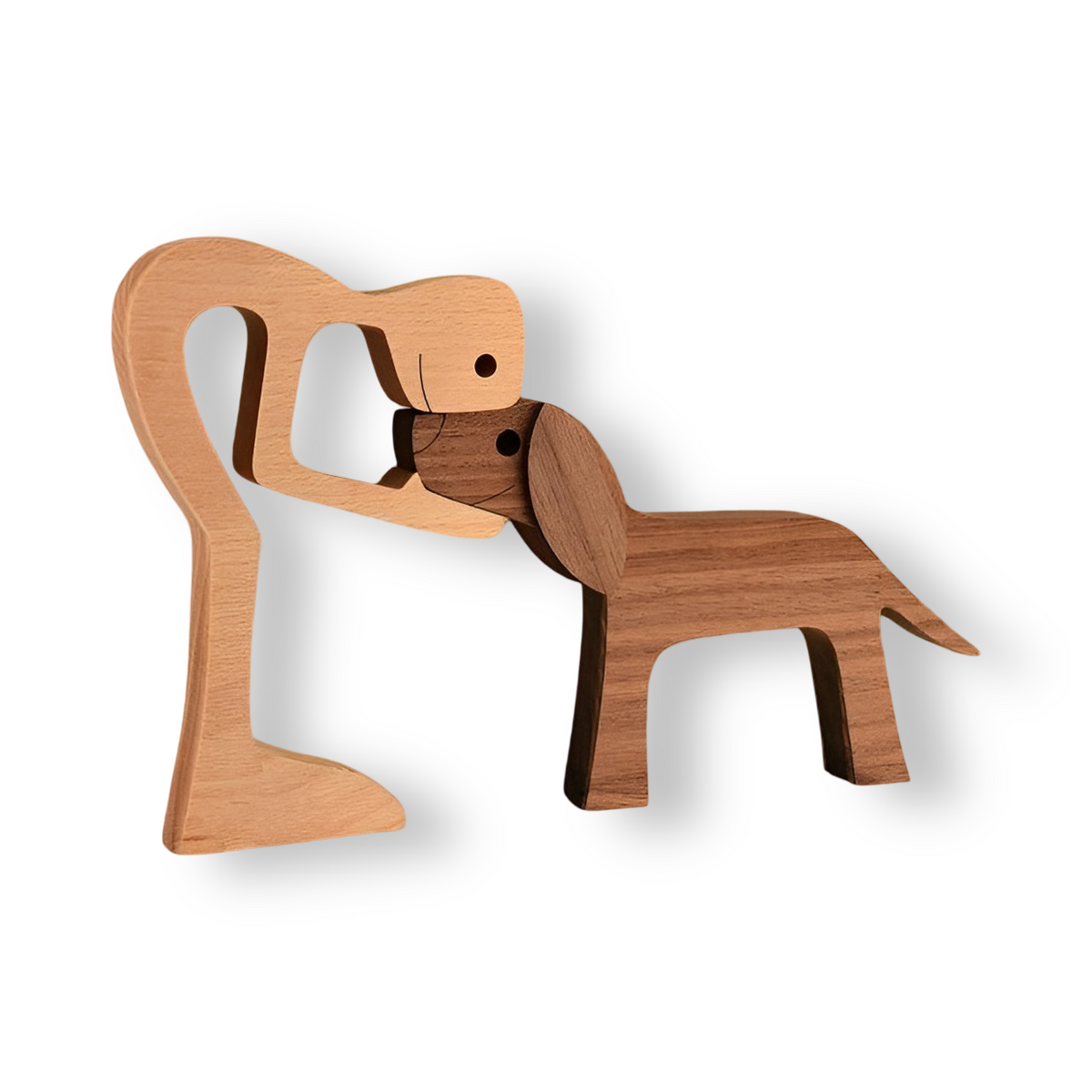 Wooden Dog Sculpture Human & Dog Design Natural 