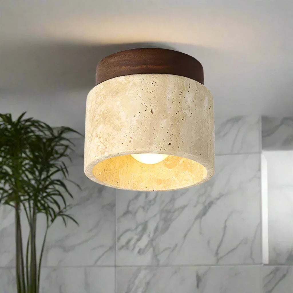 Japandi Ceiling Light – Travertine Stone – E27 Socket