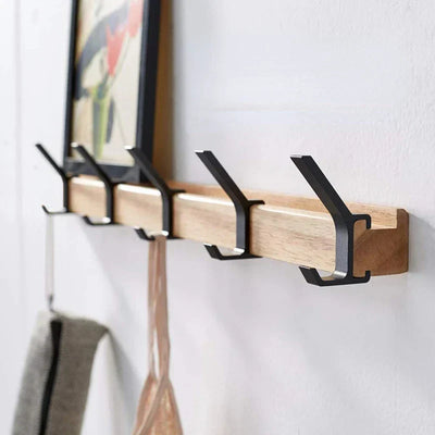 Wall-Mounted Coat Rack – 5 Adjustable Hooks – Wood & Aluminium