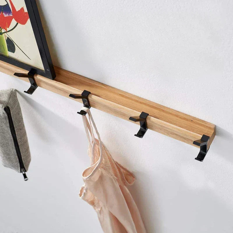 Wall-Mounted Coat Rack – 5 Adjustable Hooks – Wood & Aluminium