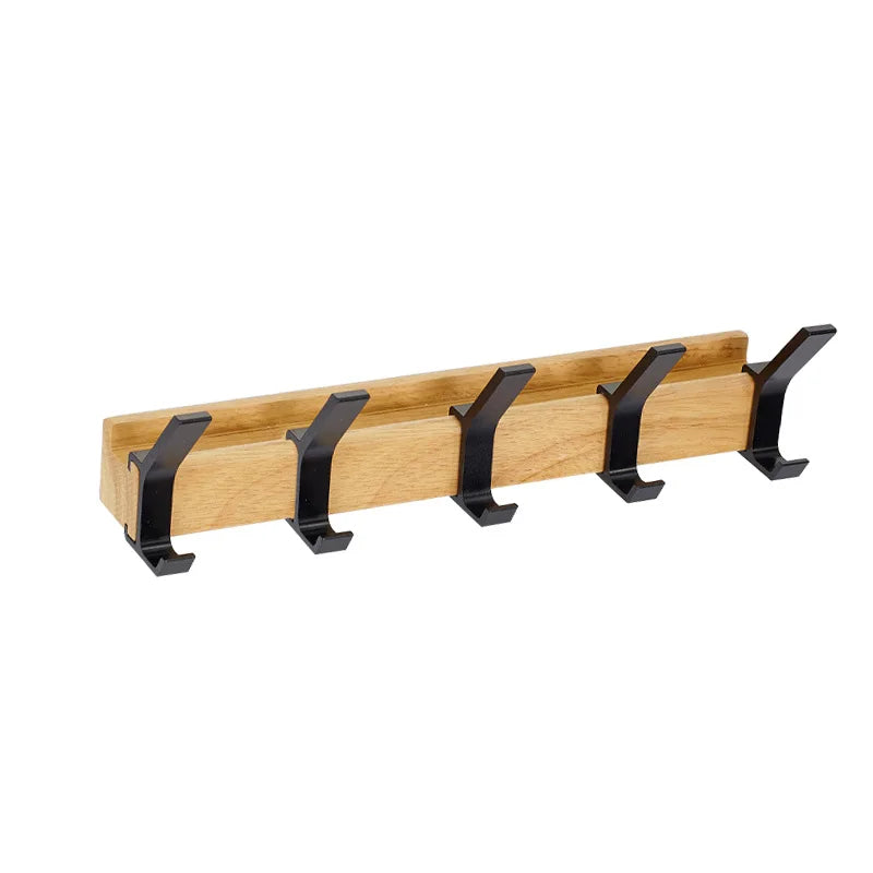 Wall-Mounted Coat Rack – 5 Adjustable Hooks – Wood & Aluminium