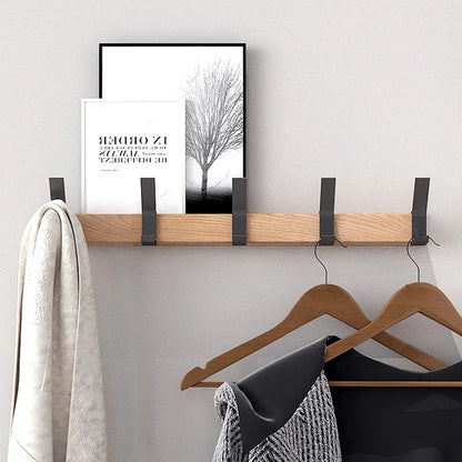 Wall-Mounted Coat Rack – 5 Adjustable Hooks – Wood &amp; Aluminium