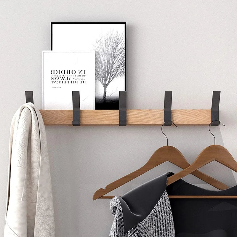 Wall-Mounted Coat Rack – 5 Adjustable Hooks – Wood & Aluminium