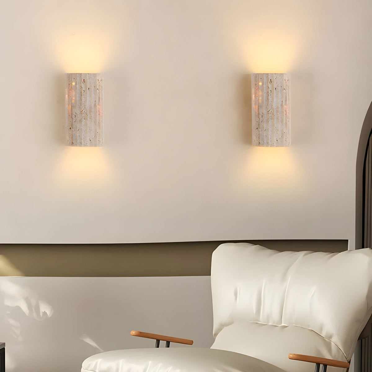 Travertine Wall Light Ribbed Texture Warm LED For Home