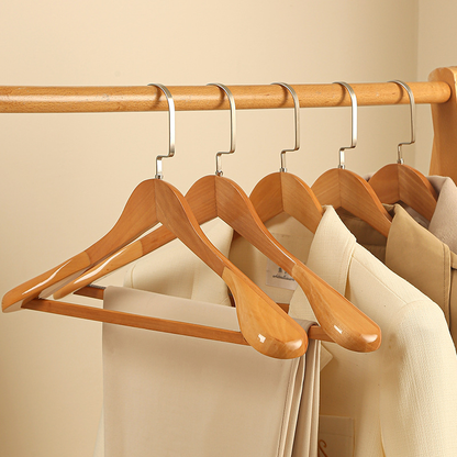 Wooden Clothes Hangers Curved Design Metal Accents