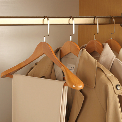 Wooden Clothes Hangers Curved Design Metal Accents