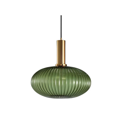 Ribbed Glass Pendant Light Brass Finish