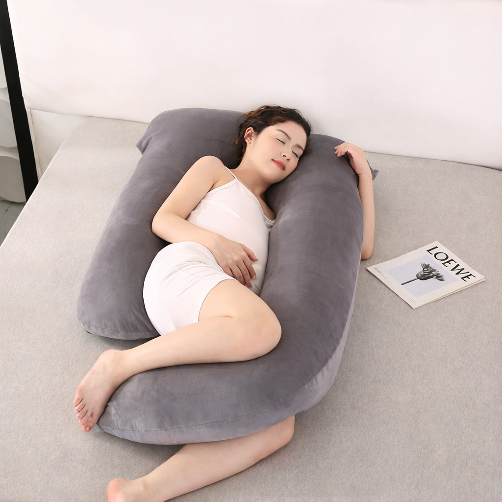 U-Shaped Pregnancy Pillow – Full Body – Removable Cover – Grey