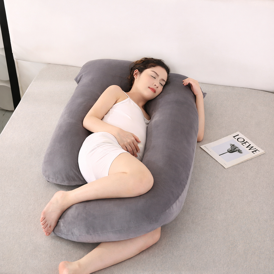 U-Shaped Pregnancy Pillow – Full Body – Removable Cover – Grey