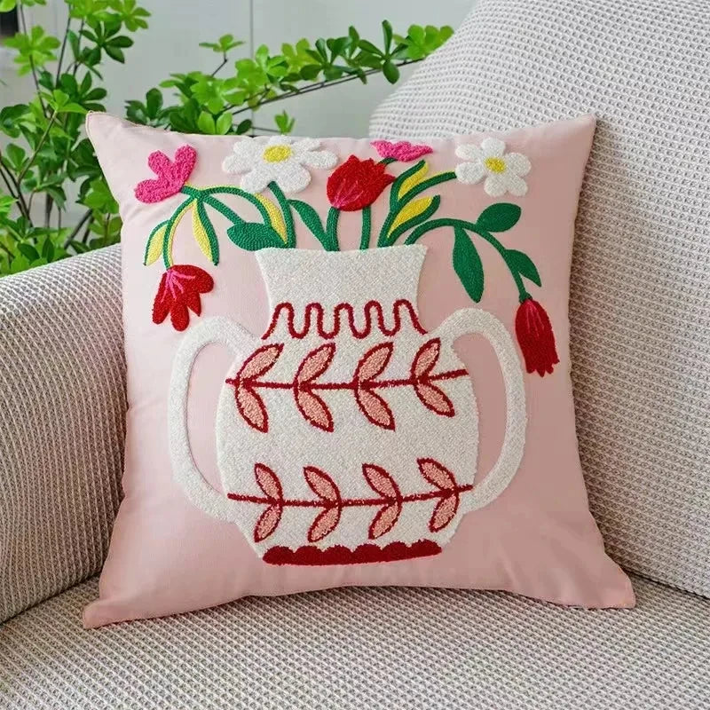 Embroidered Cushion Cover – Floral Pattern – Cotton Blend