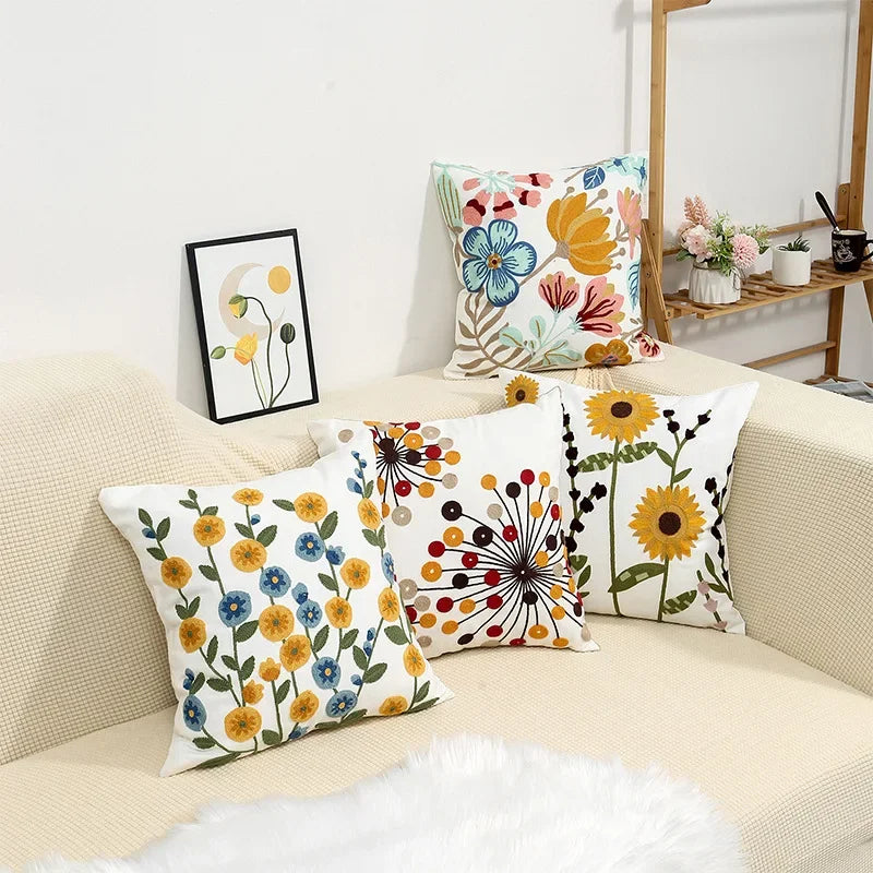 Embroidered Cushion Cover – Floral Pattern – Cotton Blend