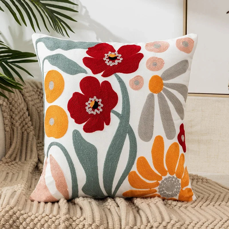 Embroidered Cushion Cover – Floral Pattern – Cotton Blend